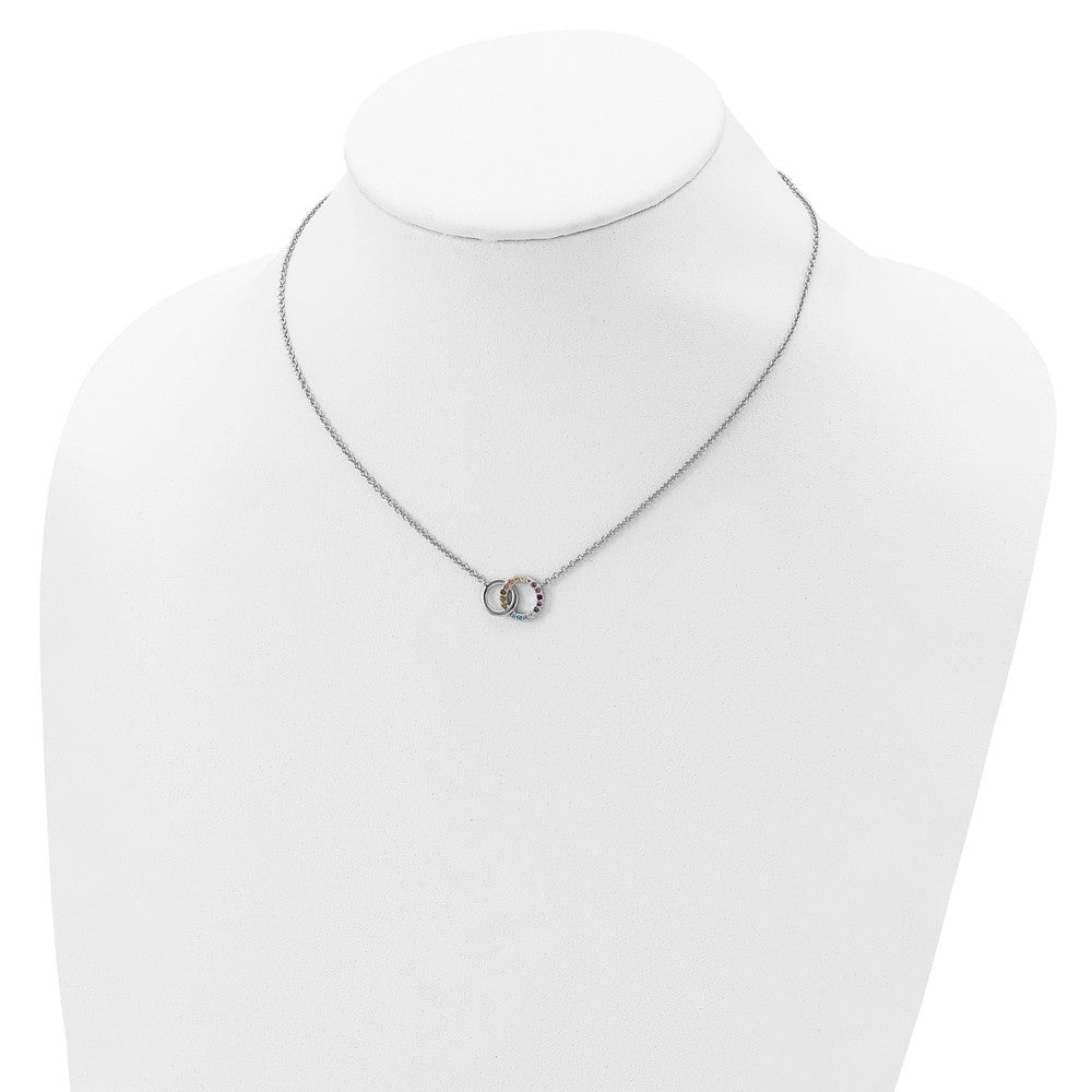 Sterling Silver Prizma Rhodium-Plated 16 Inch Colorful Cz Intertwined Circle Necklace With 2 Extender