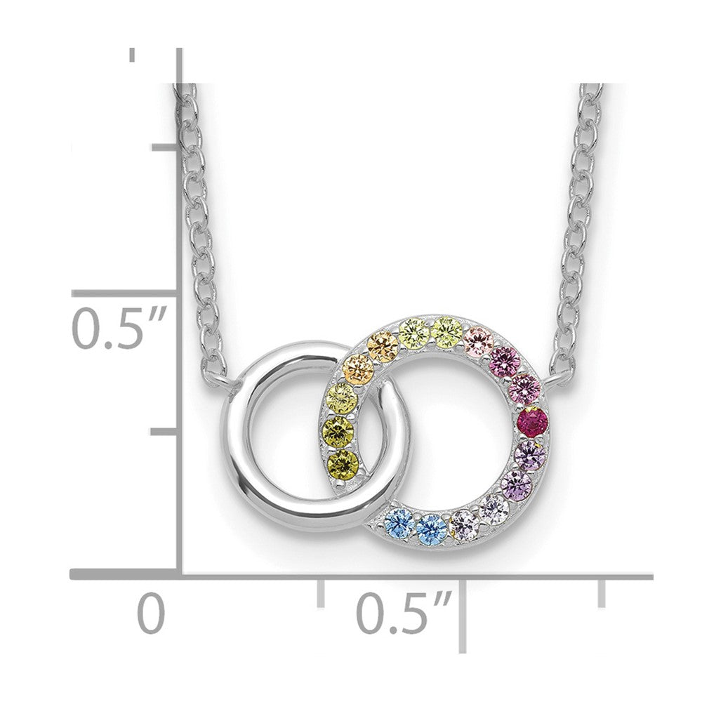 Sterling Silver Prizma Rhodium-Plated 16 Inch Colorful Cz Intertwined Circle Necklace With 2 Extender