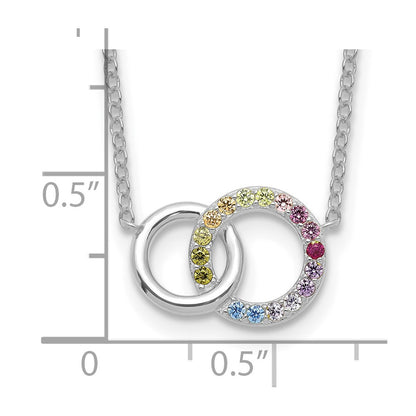 Sterling Silver Prizma Rhodium-Plated 16 Inch Colorful Cz Intertwined Circle Necklace With 2 Extender
