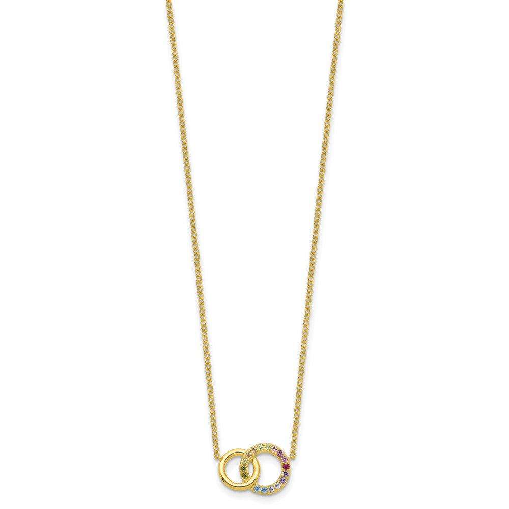 Sterling Silver Prizma Gold-Tone 14K Flash Gold-Plated 16 Inch Colorful Cz Intertwined Circle Necklace With 2 Extender