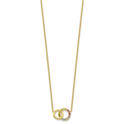 Sterling Silver Prizma Gold-Tone 14K Flash Gold-Plated 16 Inch Colorful Cz Intertwined Circle Necklace With 2 Extender