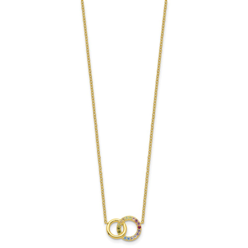 Sterling Silver Prizma Gold-Tone 14K Flash Gold-Plated 16 Inch Colorful Cz Intertwined Circle Necklace With 2 Extender