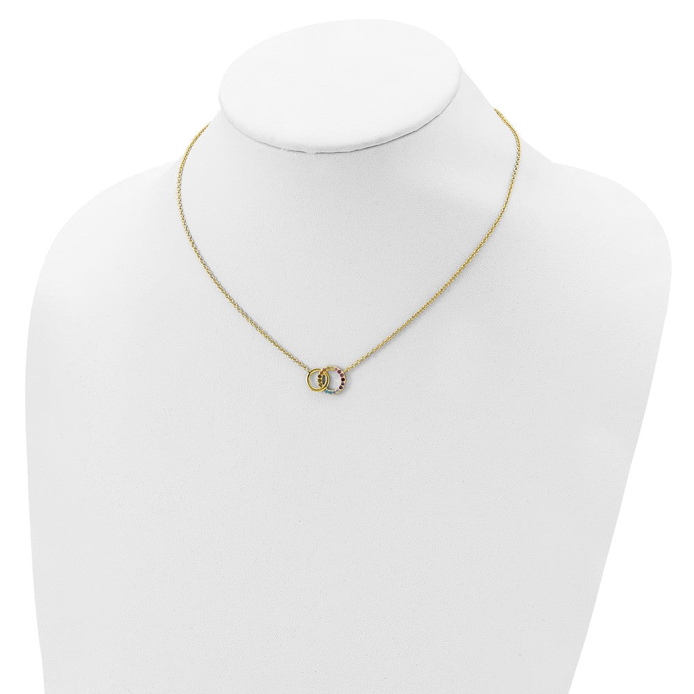 Sterling Silver Prizma Gold-Tone 14K Flash Gold-Plated 16 Inch Colorful Cz Intertwined Circle Necklace With 2 Extender