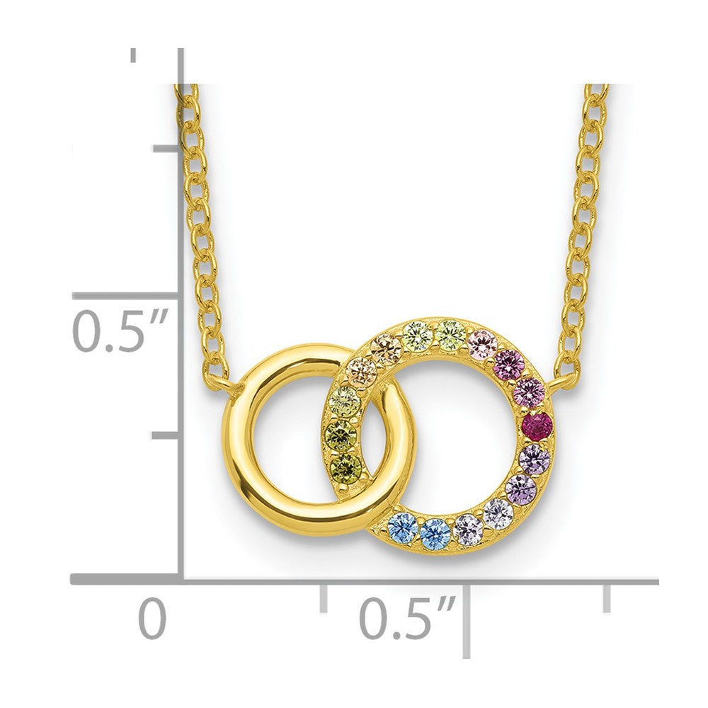 Sterling Silver Prizma Gold-Tone 14K Flash Gold-Plated 16 Inch Colorful Cz Intertwined Circle Necklace With 2 Extender