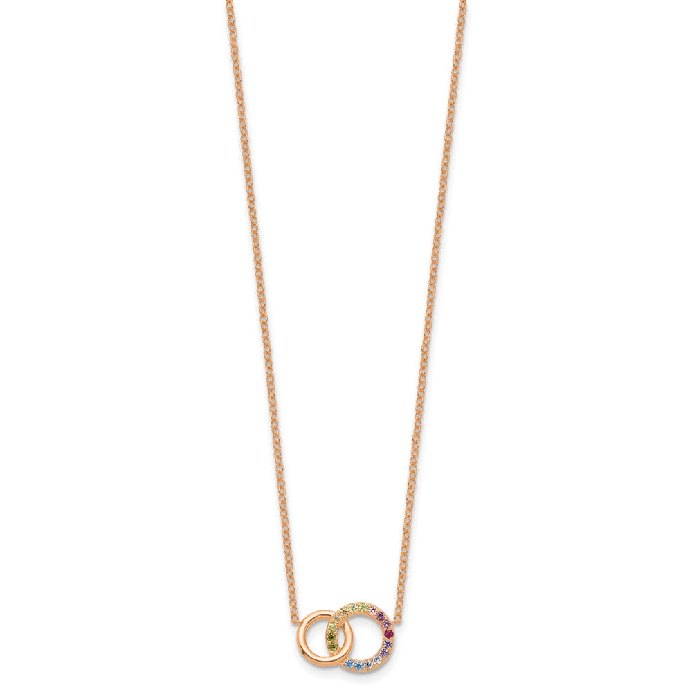 Sterling Silver Prizma Rose-Tone 14K Flash Rose Gold-Plated 16 Inch Colorful Cz Intertwined Circle Necklace With 2 Extender