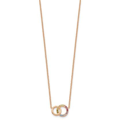 Sterling Silver Prizma Rose-Tone 14K Flash Rose Gold-Plated 16 Inch Colorful Cz Intertwined Circle Necklace With 2 Extender