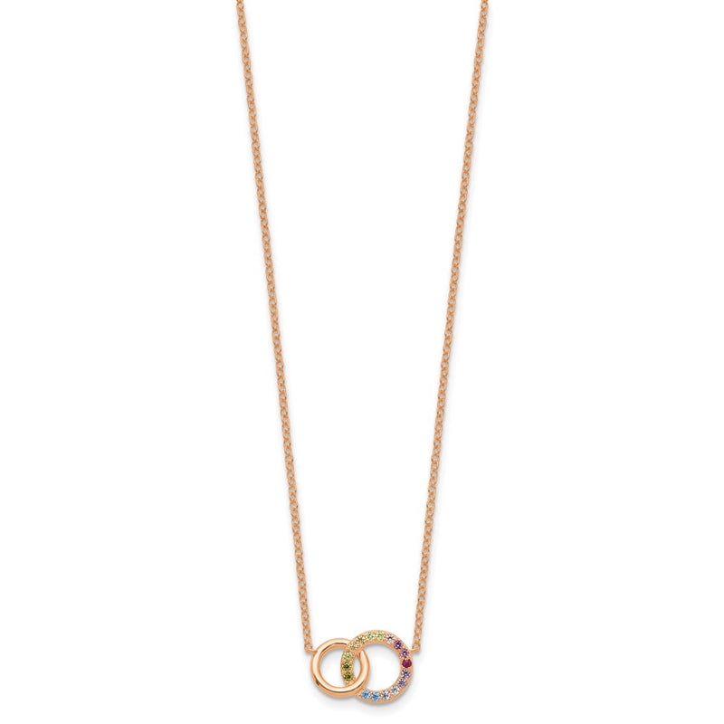 Sterling Silver Prizma Rose-Tone 14K Flash Rose Gold-Plated 16 Inch Colorful Cz Intertwined Circle Necklace With 2 Extender