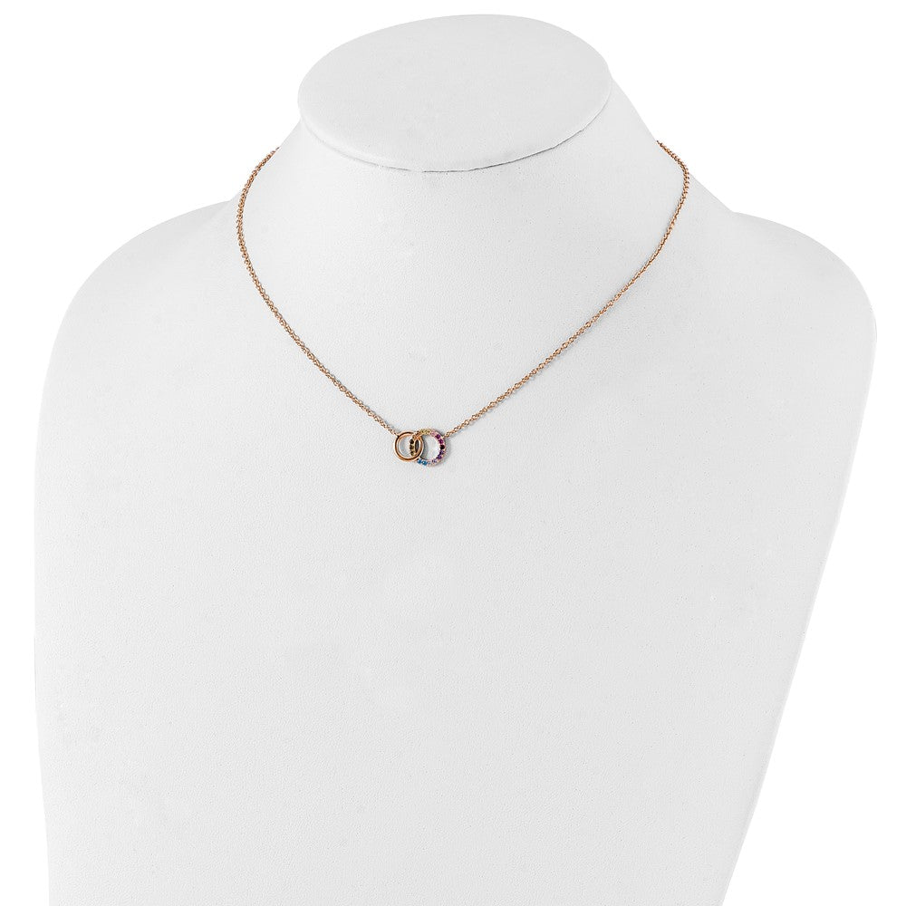 Sterling Silver Prizma Rose-Tone 14K Flash Rose Gold-Plated 16 Inch Colorful Cz Intertwined Circle Necklace With 2 Extender