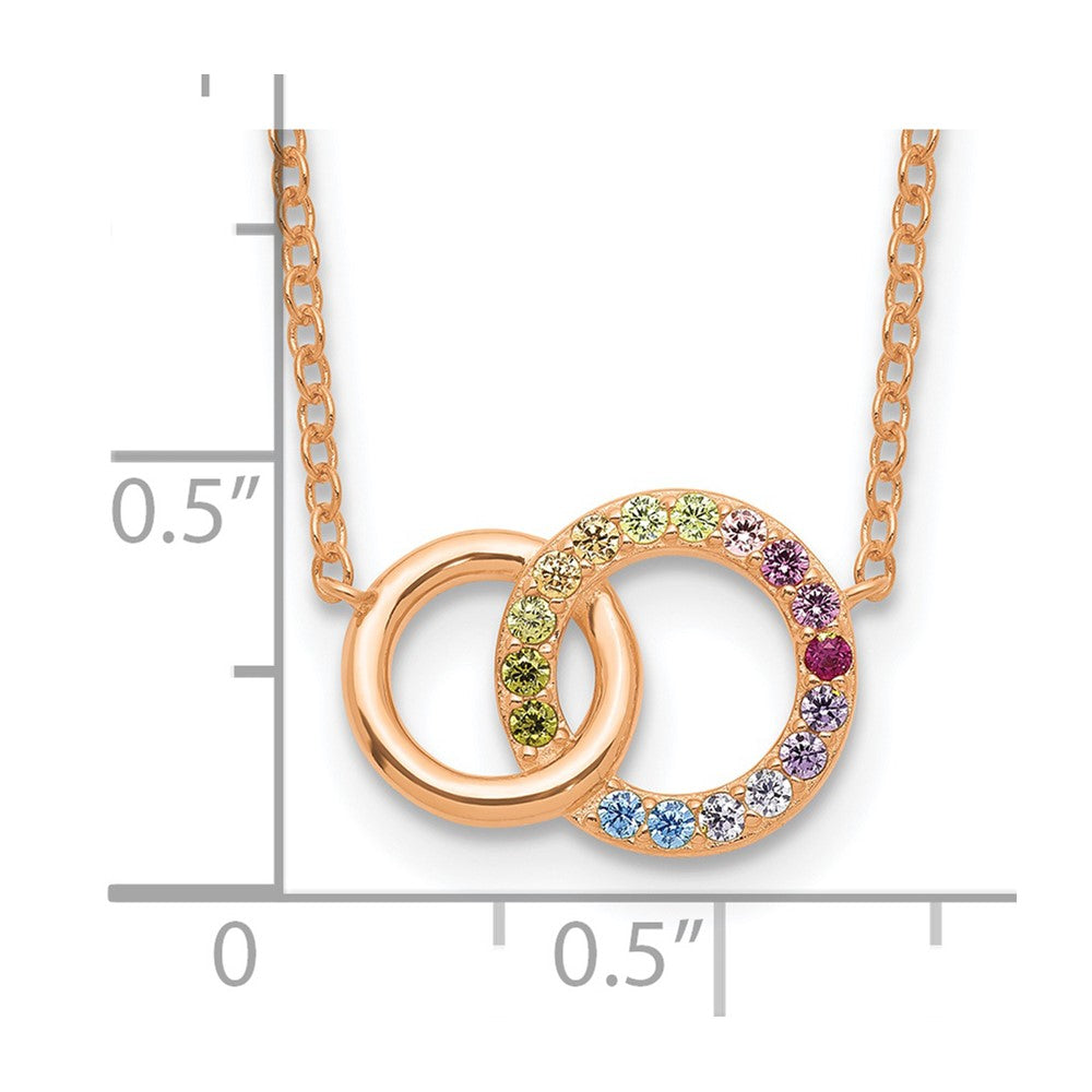 Sterling Silver Prizma Rose-Tone 14K Flash Rose Gold-Plated 16 Inch Colorful Cz Intertwined Circle Necklace With 2 Extender