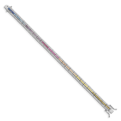 Sterling Silver Prizma Rhodium-Plated 7.25 Inch Channel-Set White And Colorful Cz Bracelet