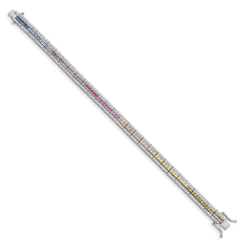 Sterling Silver Prizma Rhodium-Plated 7.25 Inch Channel-Set White And Colorful Cz Bracelet