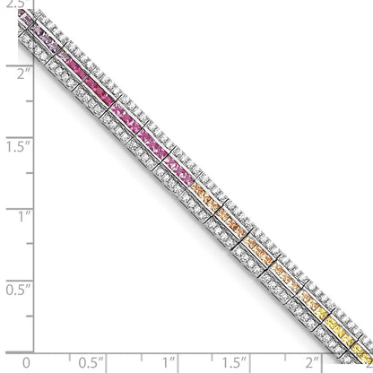 Sterling Silver Prizma Rhodium-Plated 7.25 Inch Channel-Set White And Colorful Cz Bracelet