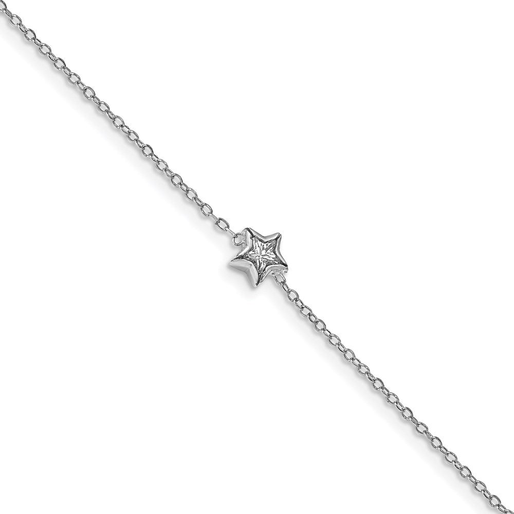 6.75 Inch Sterling Silver Rhodium-Plated Bezel Set Cz W/ .5In Ext. Bracelet