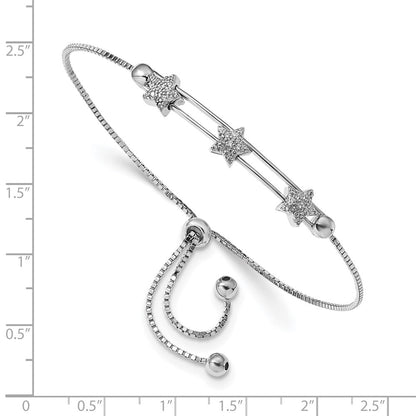 10 Inch Sterling Silver Rhodium Plated Cz Adjustable Star Bracelet