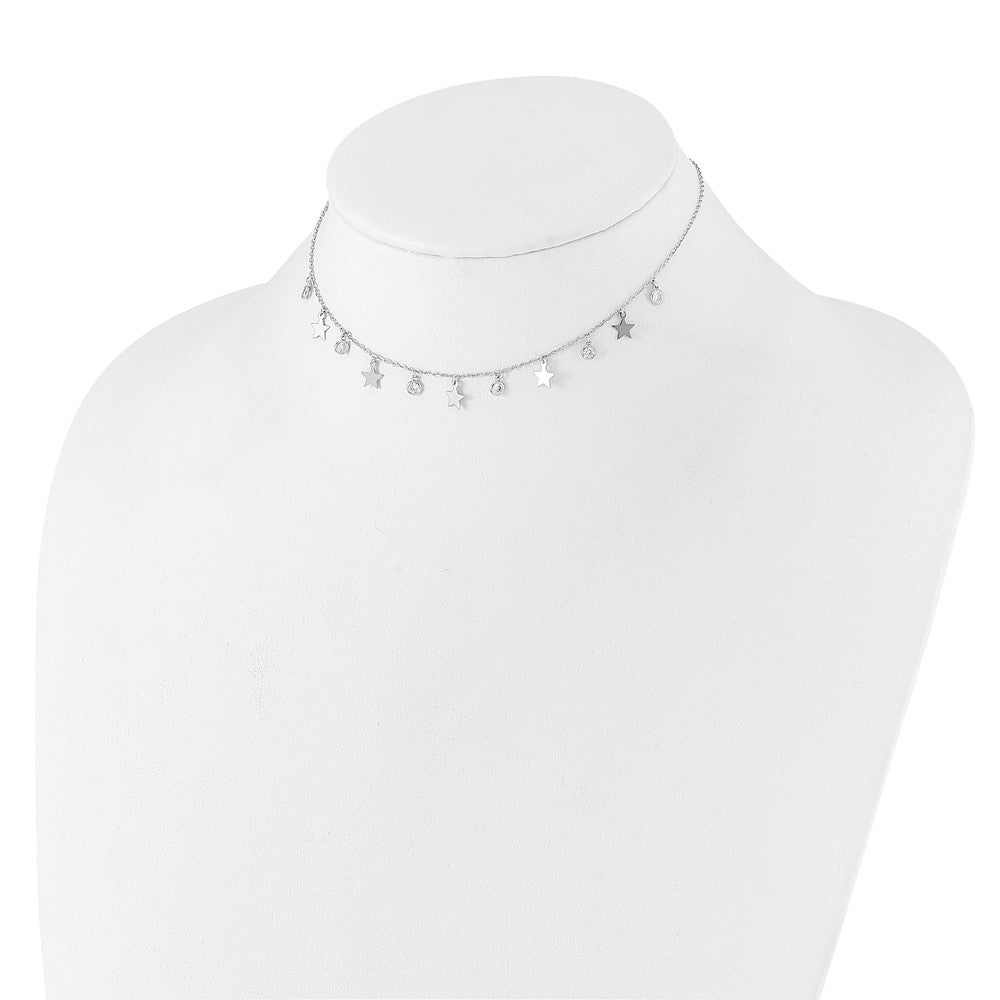 Sterling Silver Rhodium-Plated Cz Star With 2In Ext. Choker