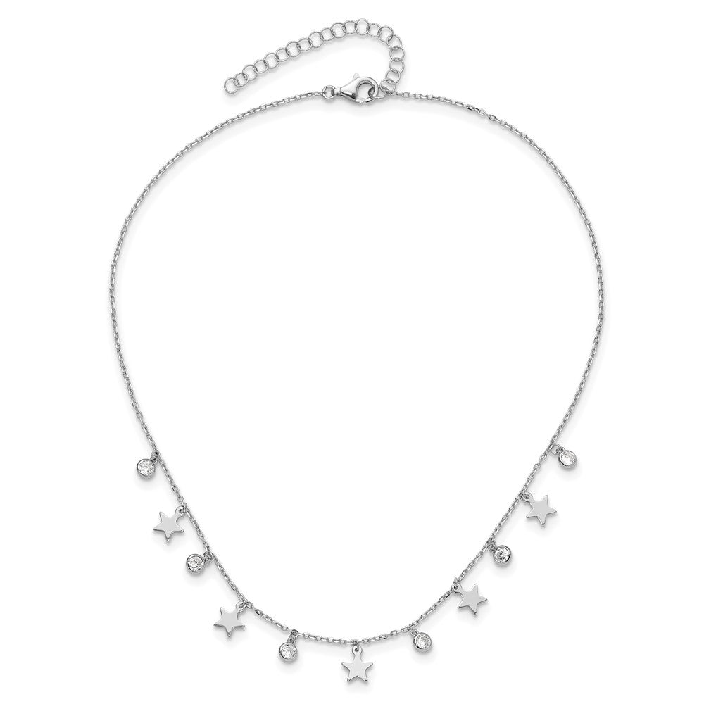 Sterling Silver Rhodium-Plated Cz Star With 2In Ext. Choker