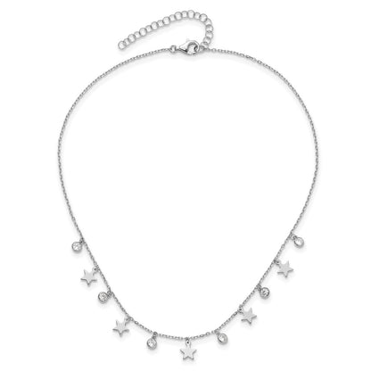 Sterling Silver Rhodium-Plated Cz Star With 2In Ext. Choker