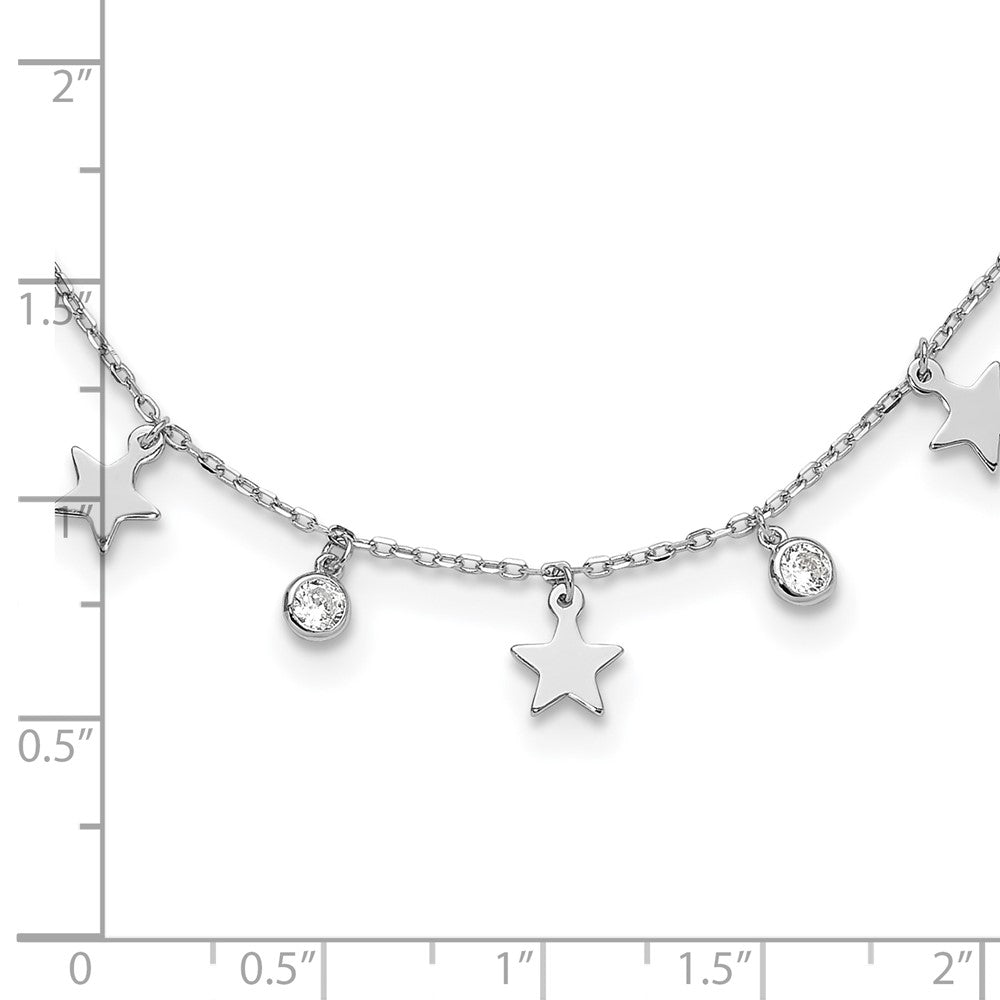 Sterling Silver Rhodium-Plated Cz Star With 2In Ext. Choker