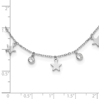 Sterling Silver Rhodium-Plated Cz Star With 2In Ext. Choker