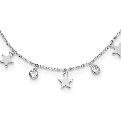 Sterling Silver Rhodium-Plated Cz Star With 2In Ext. Choker