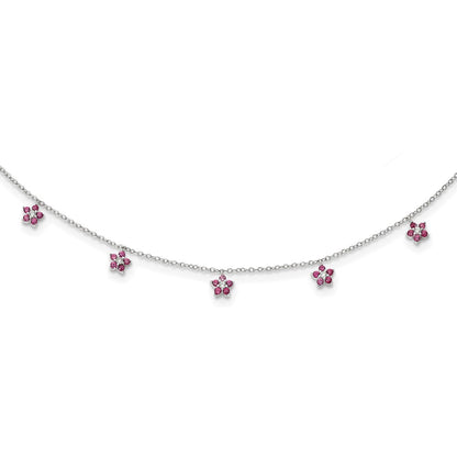 Sterling Silver Rhodium-Plated Clear/Red Cz W/2In Ext. Necklace Choker
