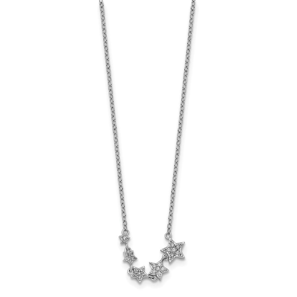 Sterling Silver Rh-Plated Graduating Cz Stars W/ 2In Ext. Necklace