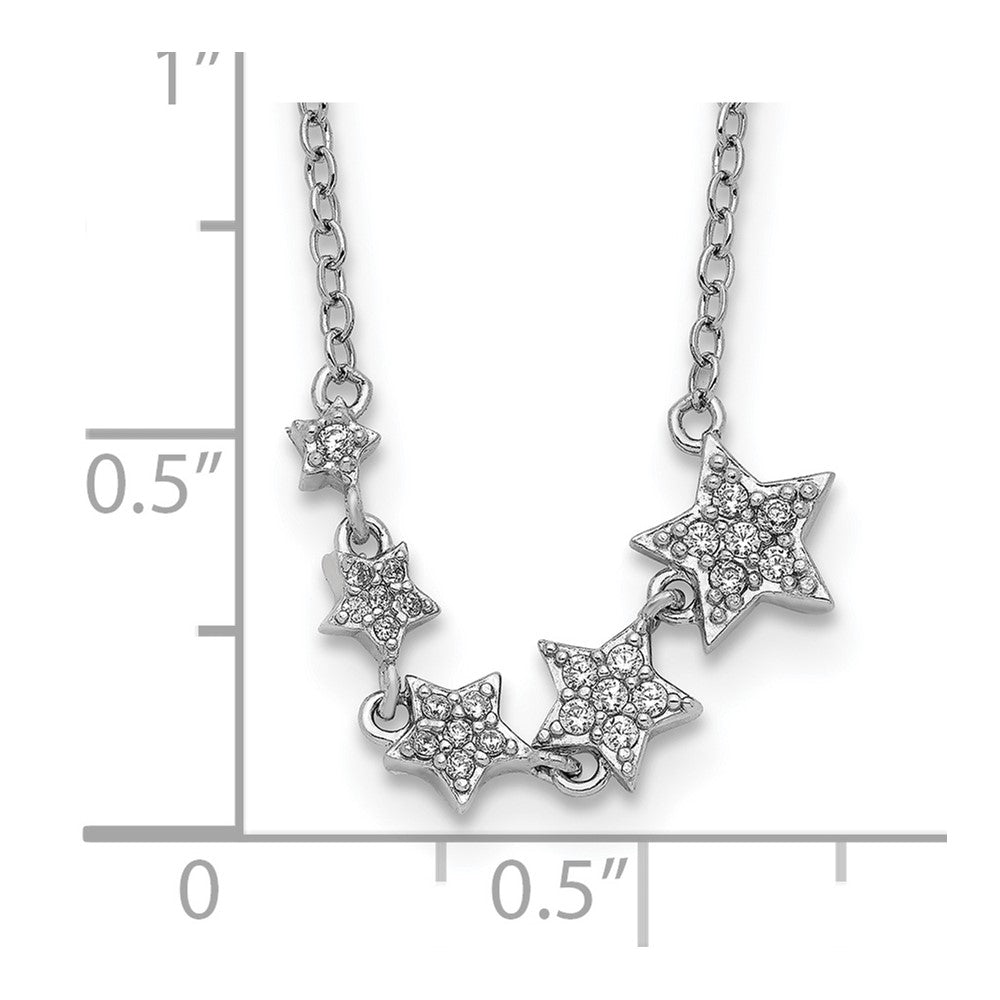 Sterling Silver Rh-Plated Graduating Cz Stars W/ 2In Ext. Necklace