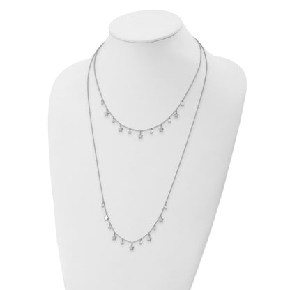 Sterling Silver Rh-Plated Stars And Cz Layered W/ 1.25In Ext. Necklace