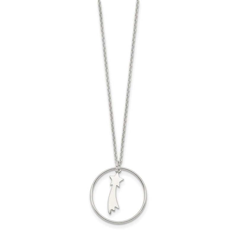 Sterling Silver Polished Shooting Star Circle Pendant Necklace