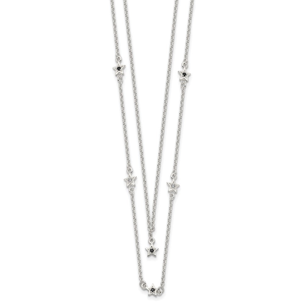 Sterling Silver Black And White Cz Stars Layered Necklace