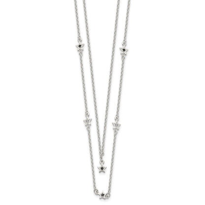 Sterling Silver Black And White Cz Stars Layered Necklace