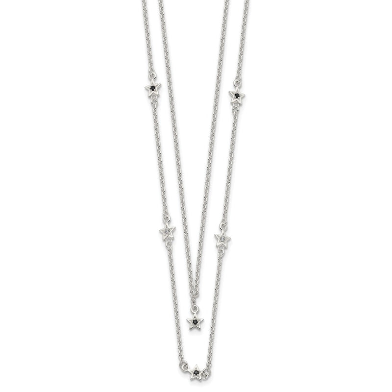 Sterling Silver Black And White Cz Stars Layered Necklace