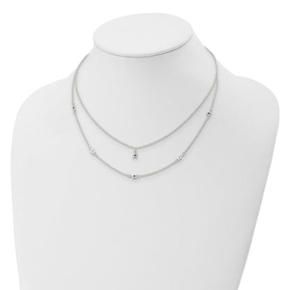 Sterling Silver Black And White Cz Stars Layered Necklace