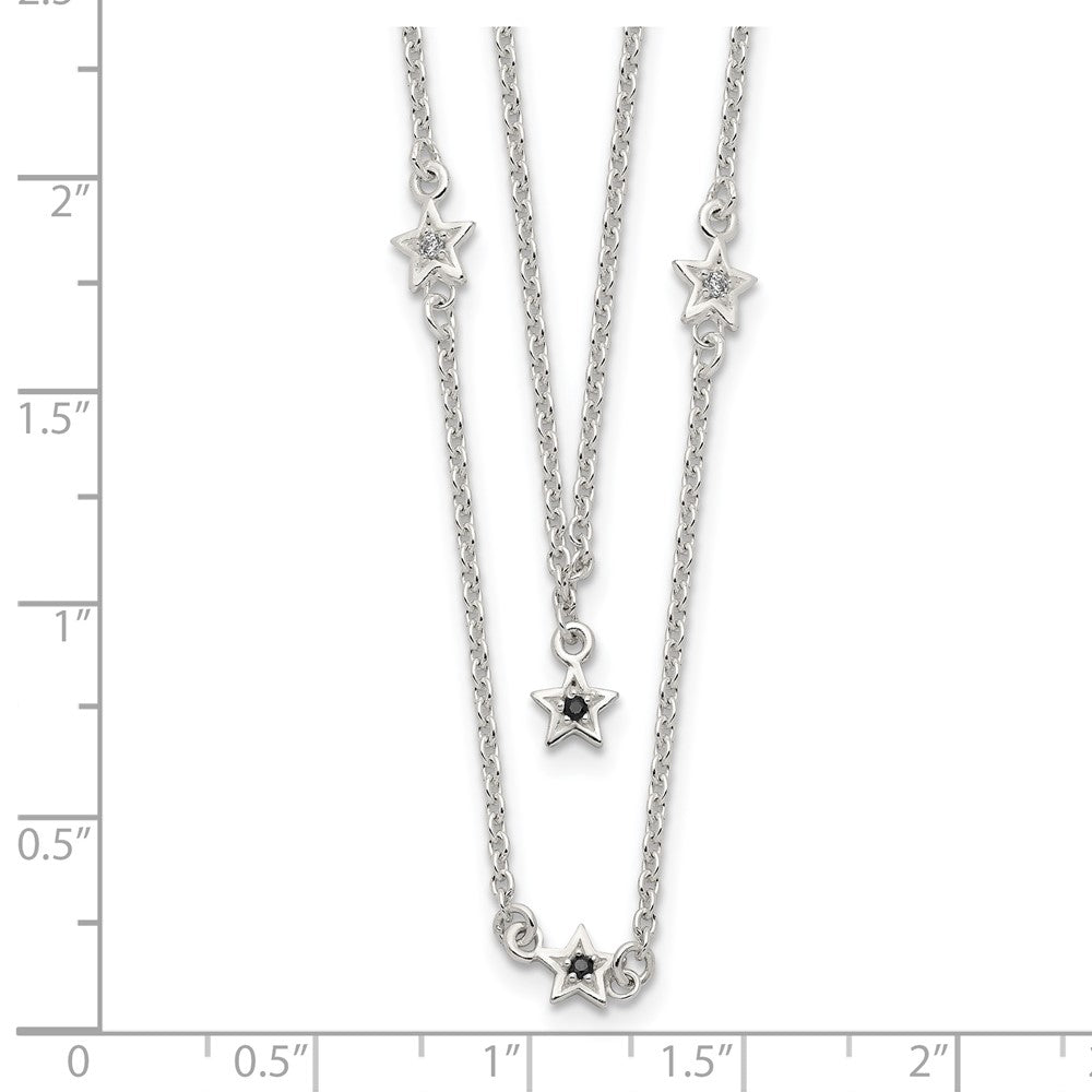 Sterling Silver Black And White Cz Stars Layered Necklace