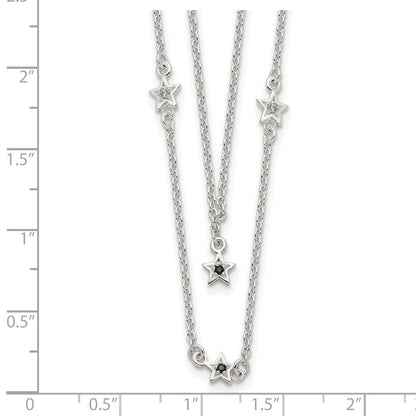 Sterling Silver Black And White Cz Stars Layered Necklace