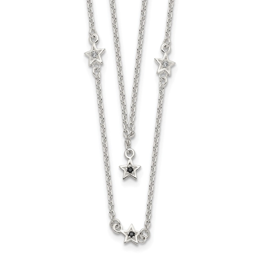 Sterling Silver Black And White Cz Stars Layered Necklace
