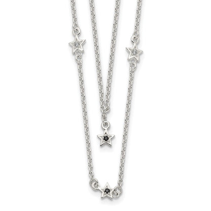 Sterling Silver Black And White Cz Stars Layered Necklace
