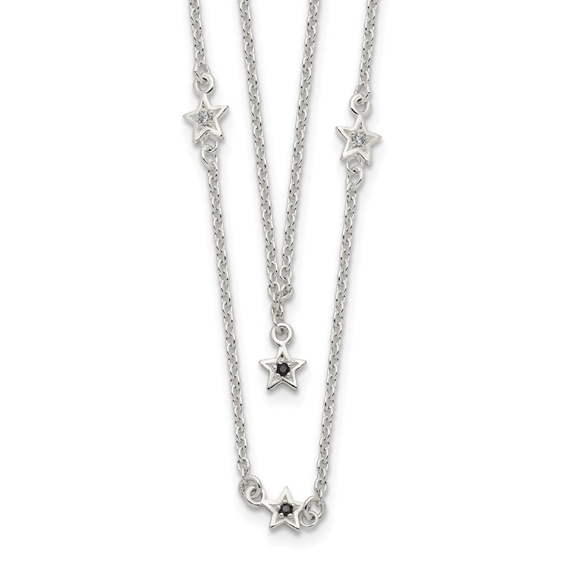 Sterling Silver Black And White Cz Stars Layered Necklace