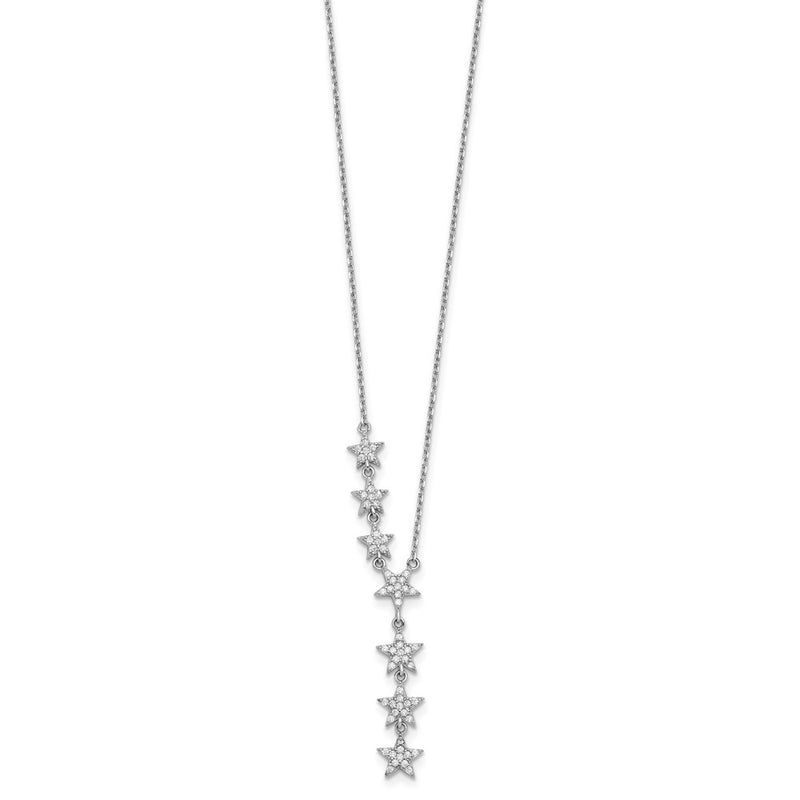 Sterling Silver Rhodium-Plated Cz Stars 18 Inch Necklace