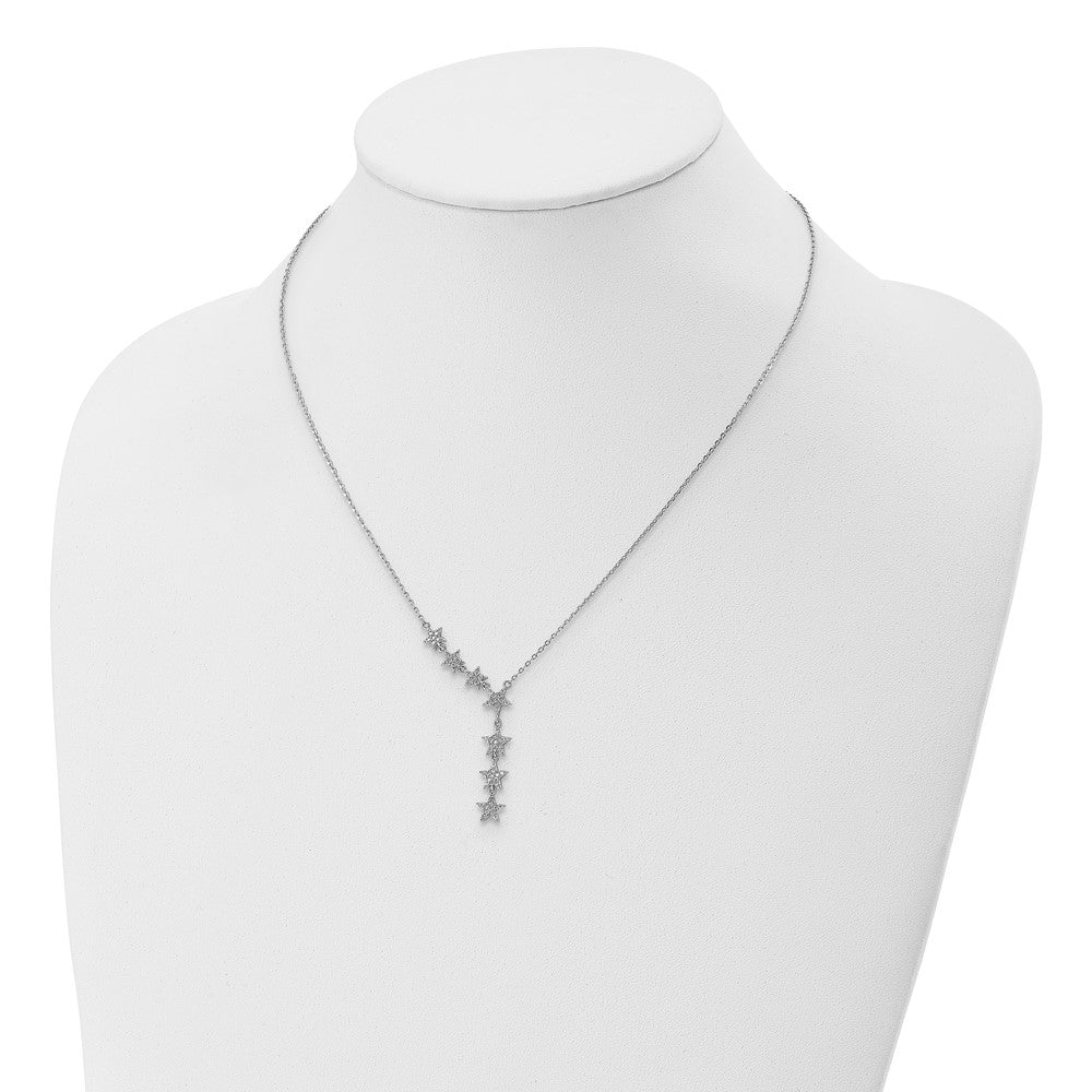 Sterling Silver Rhodium-Plated Cz Stars 18 Inch Necklace