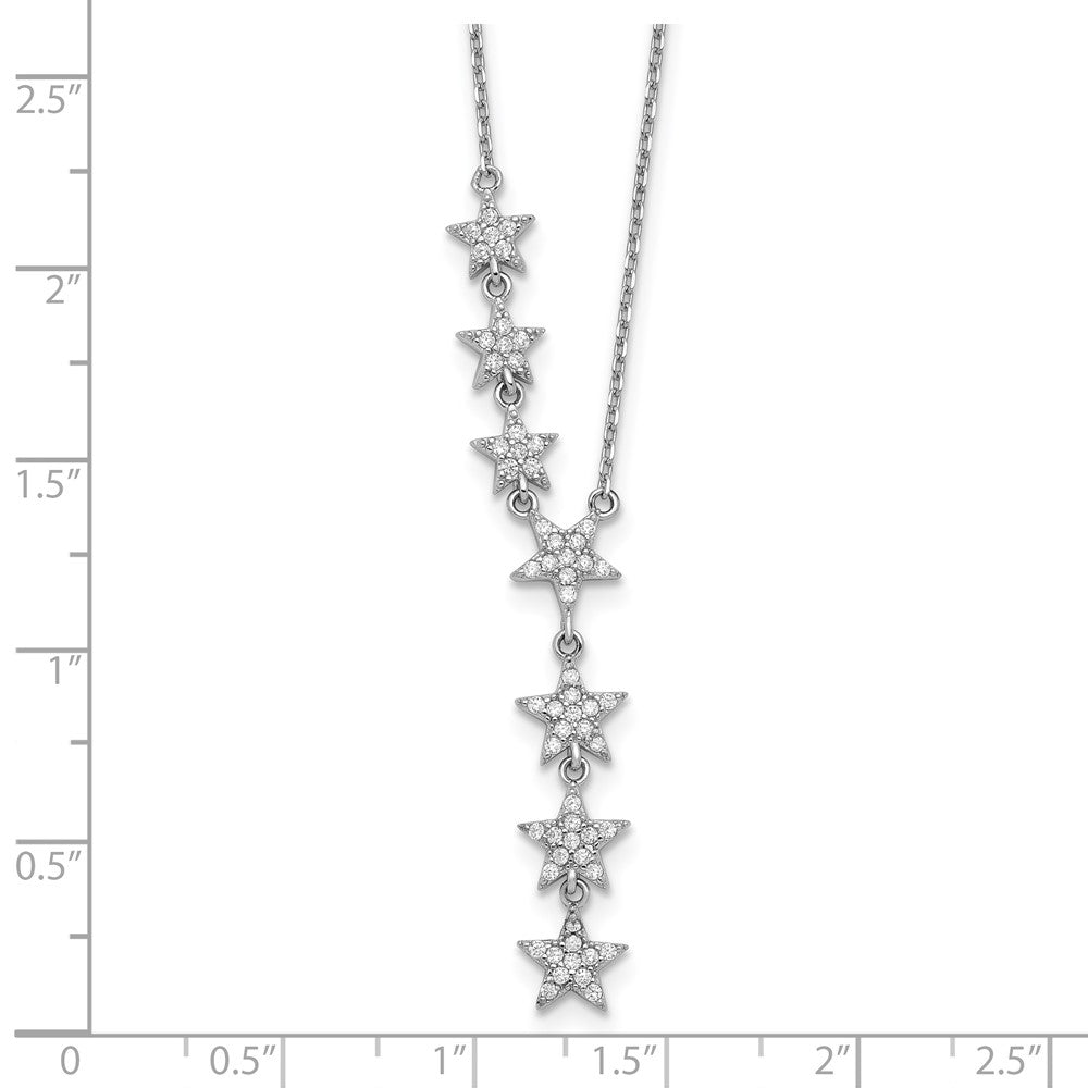 Sterling Silver Rhodium-Plated Cz Stars 18 Inch Necklace