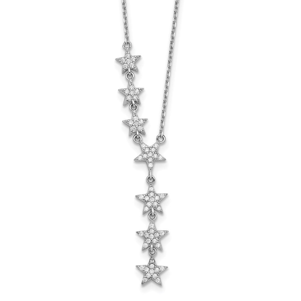 Sterling Silver Rhodium-Plated Cz Stars 18 Inch Necklace