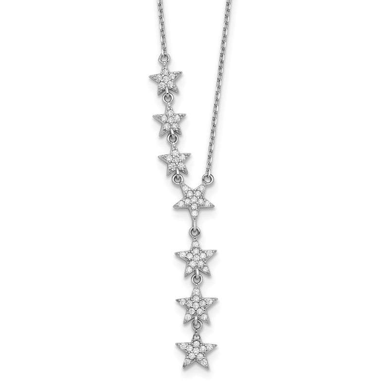 Sterling Silver Rhodium-Plated Cz Stars 18 Inch Necklace