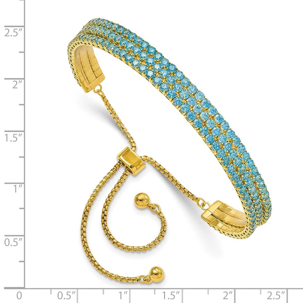 Sterling Silver Ss Rhod Plated December Bright Blue Triple Cz Adjustable Bracelet