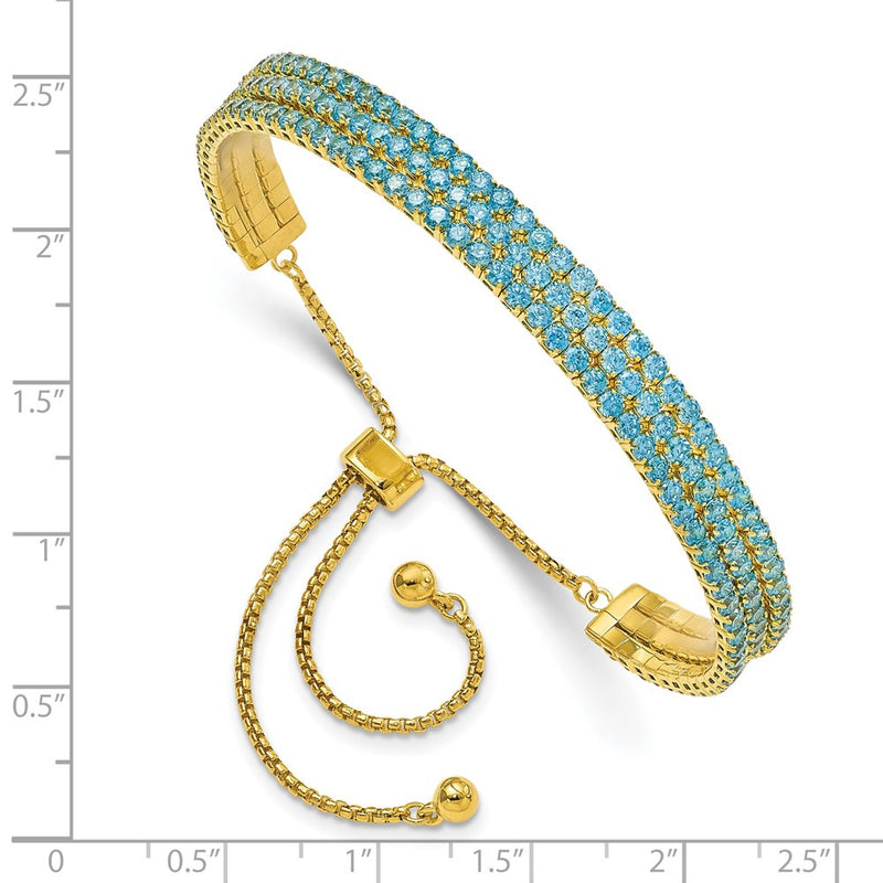 Sterling Silver Ss Rhod Plated December Bright Blue Triple Cz Adjustable Bracelet