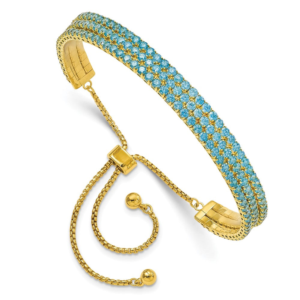 Sterling Silver Ss Rhod Plated December Bright Blue Triple Cz Adjustable Bracelet