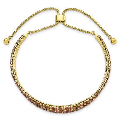 Sterling Silver Ss Gold Tone January Red Triple Cz Adjustable Bracelet