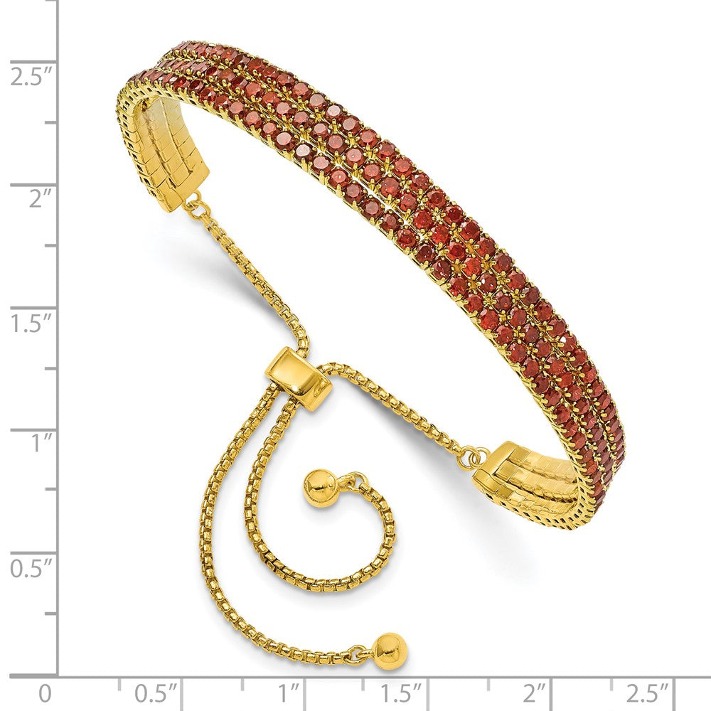 Sterling Silver Ss Gold Tone January Red Triple Cz Adjustable Bracelet