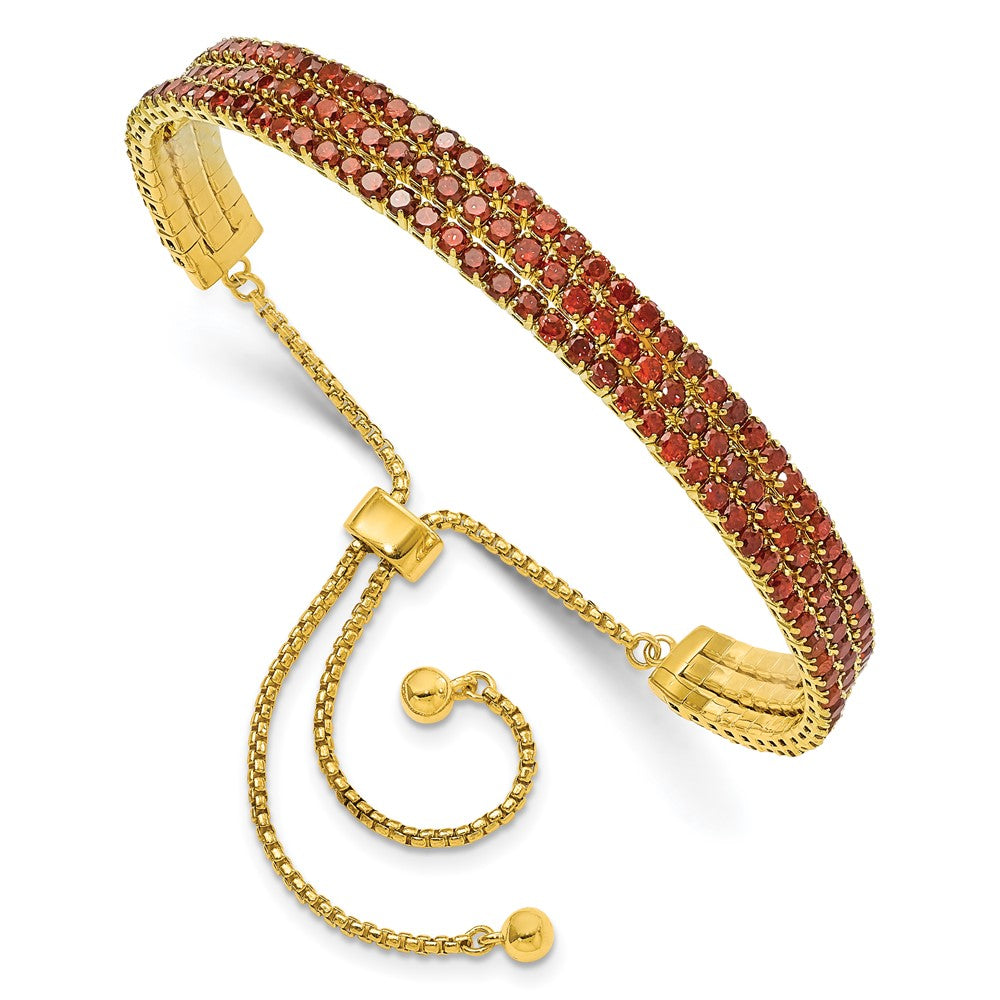 Sterling Silver Ss Gold Tone January Red Triple Cz Adjustable Bracelet