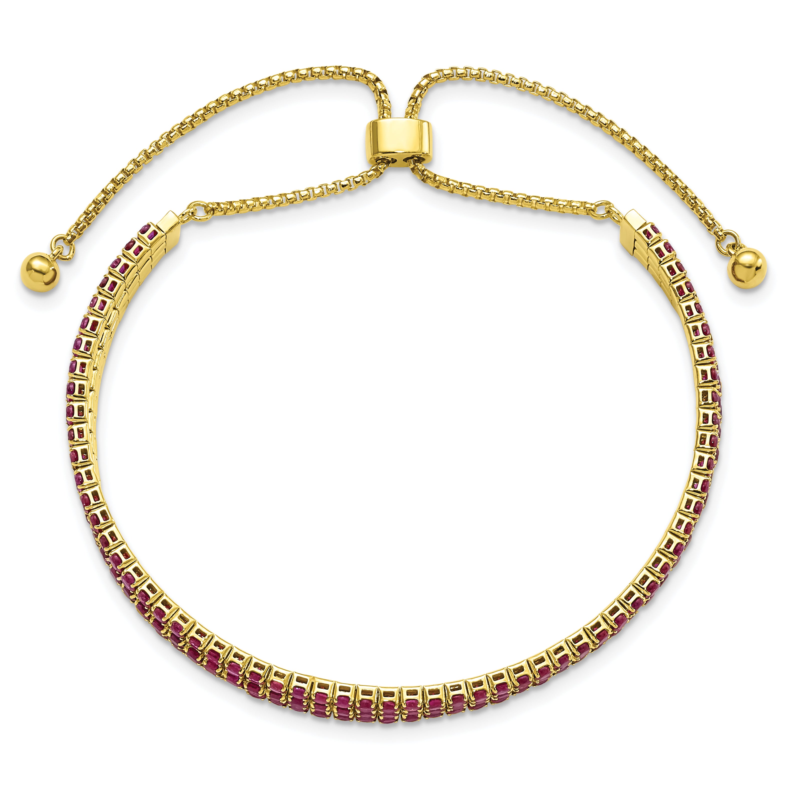Sterling Silver Ss Gold Tone July Dark Pink Triple Cz Adjustable Bracelet